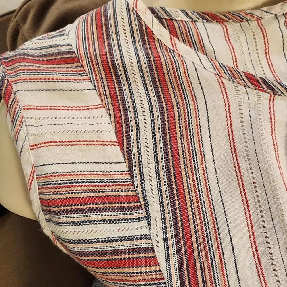 Caslon Stripe Cotton Sleeveless Peplum Top - Medium